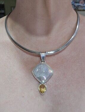 925 Silver Druzy and Citrine Pendant